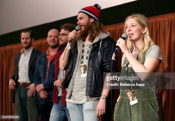 Actor Rowan Davie, composer Nicholas Pollock, actor Lloyd Allison-Young, director Gregory Erdstein and actor Alice Foulcher speak onstage at a...