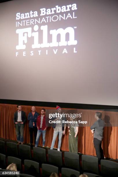 Actor Rowan Davie, composer Nicholas Pollock, actor Lloyd Allison-Young, director Gregory Erdstein and actor Alice Foulcher speak onstage at a...