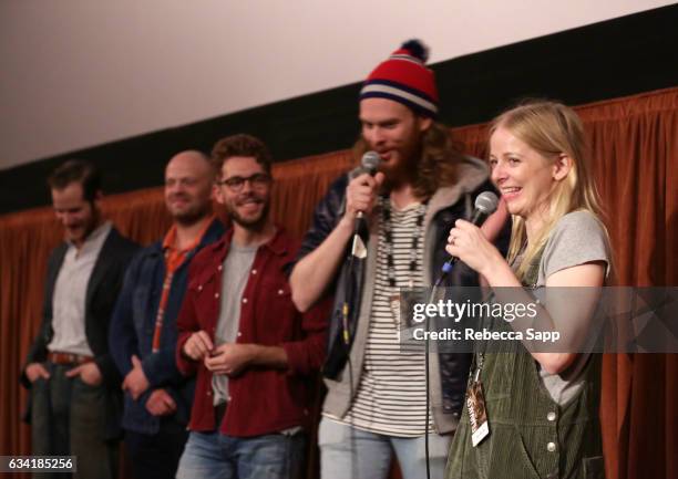 Actor Rowan Davie, composer Nicholas Pollock, actor Lloyd Allison-Young, director Gregory Erdstein and actor Alice Foulcher speak onstage at a...