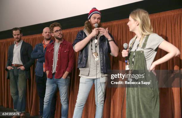 Actor Rowan Davie, composer Nicholas Pollock, actor Lloyd Allison-Young, director Gregory Erdstein and actor Alice Foulcher speak onstage at a...