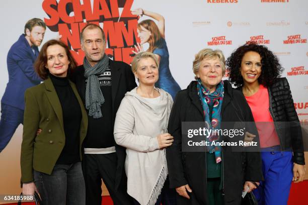 Irene Fischer, Georg Uecker, Andrea Spatzek, Marie-Luise Marjan and Dunja Dogmani attend 'Schatz, Nimm Du sie!' German movie premiere at Cineplex...