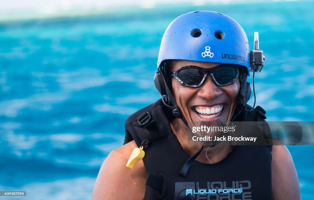 Former President Barack Obama Goes Kitesurfing In The Caribbean