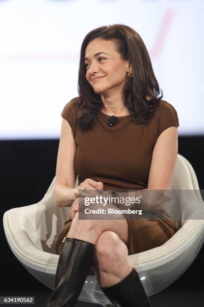 Sheryl Sandberg, billionaire and chief operating officer of Facebook Inc., participates in a panel discussion during the 2017 MAKERS Conference in...