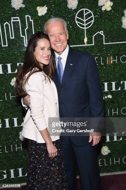 Founder of Livelihood, Ashley Biden and former Vice President Joe Biden attend Gilt x Livelihood launch event at Spring Place on February 7, 2017 in...