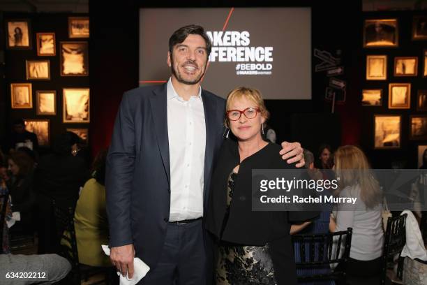Chief Executive Officer, AOL Inc. Tim Armstrong and actor Patricia Arquette attend The 2017 MAKERS Conference Day 2 at Terranea Resort on February 7,...