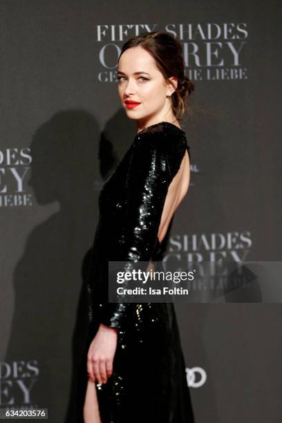 Actress Dakota Johnson attends the European premiere of 'Fifty Shades Darker' at Cinemaxx on February 7, 2017 in Hamburg, Germany.