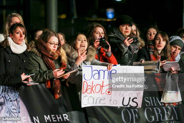 Fans during the European premiere of 'Fifty Shades Darker' at Cinemaxx on February 7, 2017 in Hamburg, Germany.