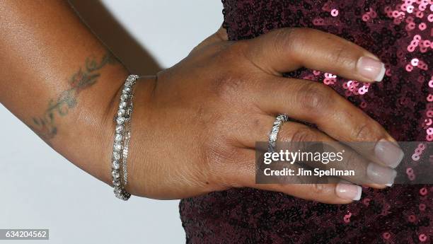 Professional boxer Laila Ali, jewelry detail, attends the 14th annual Woman's Day Red Dress Awards at Jazz at Lincoln Center on February 7, 2017 in...