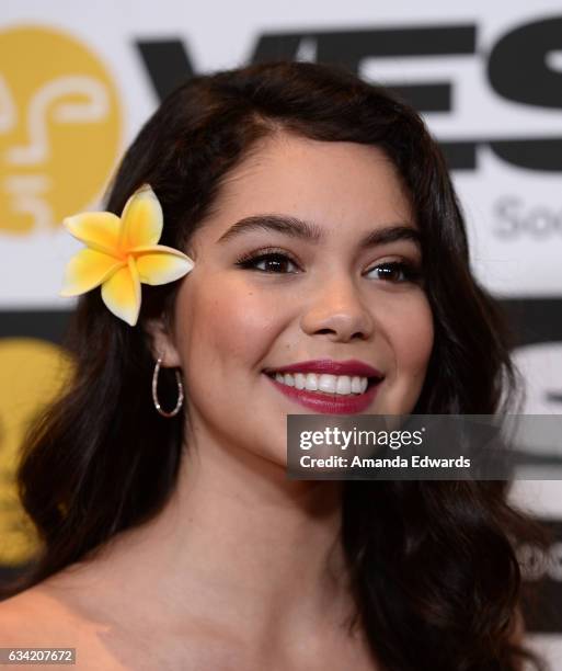 Actress Auli'i Cravalho arrives at the 15th Annual Visual Effects Society Awards at The Beverly Hilton Hotel on February 7, 2017 in Beverly Hills,...