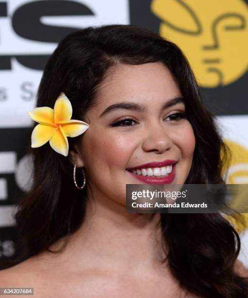 Actress Auli'i Cravalho arrives at the 15th Annual Visual Effects Society Awards at The Beverly Hilton Hotel on February 7, 2017 in Beverly Hills,...