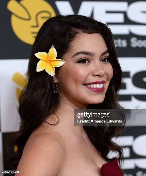 Actress Auli'i Cravalho arrives at the 15th Annual Visual Effects Society Awards at The Beverly Hilton Hotel on February 7, 2017 in Beverly Hills,...