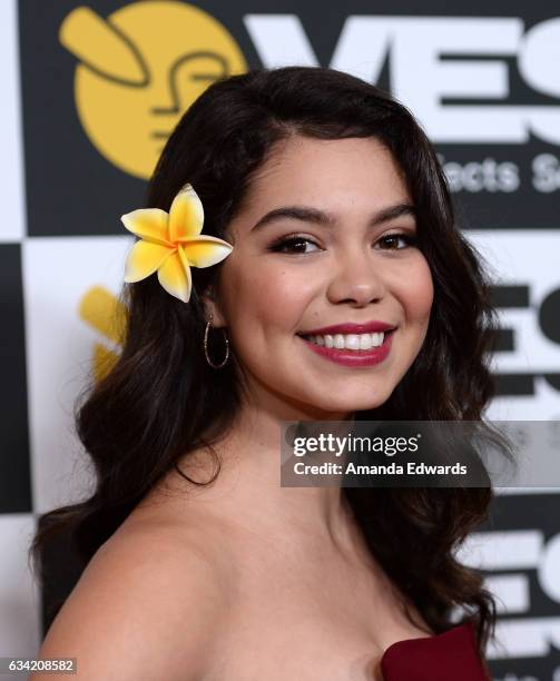 Actress Auli'i Cravalho arrives at the 15th Annual Visual Effects Society Awards at The Beverly Hilton Hotel on February 7, 2017 in Beverly Hills,...