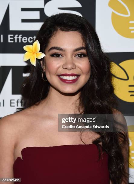 Actress Auli'i Cravalho arrives at the 15th Annual Visual Effects Society Awards at The Beverly Hilton Hotel on February 7, 2017 in Beverly Hills,...