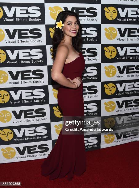 Actress Auli'i Cravalho arrives at the 15th Annual Visual Effects Society Awards at The Beverly Hilton Hotel on February 7, 2017 in Beverly Hills,...