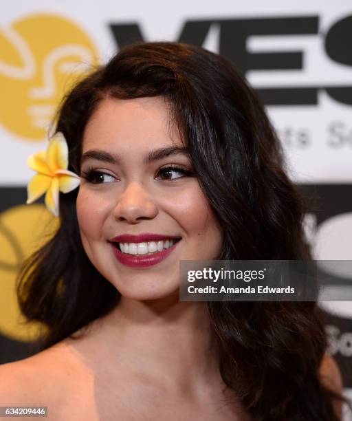 Actress Auli'i Cravalho arrives at the 15th Annual Visual Effects Society Awards at The Beverly Hilton Hotel on February 7, 2017 in Beverly Hills,...