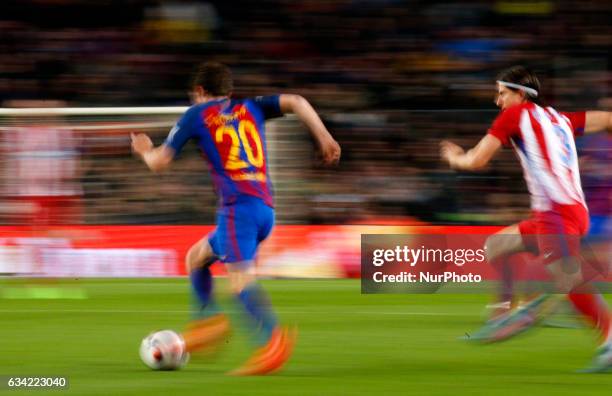 Filipe Luis and Sergi Roberto during the 1/2 final King Cup match between F.C. Barcelona v Atletico de Madrid, in Barcelona, on February 07, 2017....