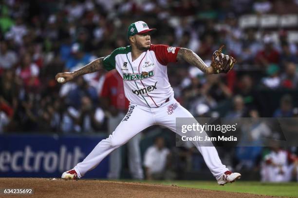 Pitcher of Mexico Hector Velazquez delivers a pitch during the final game between Mexico and Puerto Rico in the Baseball Caribbean Series Culiacan...