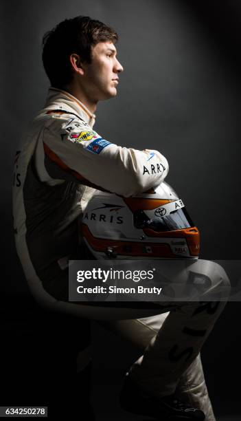 Season Preview: Portrait of Danny Suarez posing during photo shoot at Joe Gibbs Racing headquarters. Huntersville, NC 2/3/2017 CREDIT: Simon Bruty