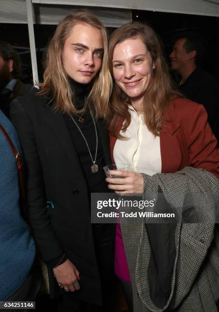 Cara Delevingne and Lindsay Burdge attend the "XX" Los Angeles Premiere at Cinefamily on February 7, 2017 in Los Angeles, California.