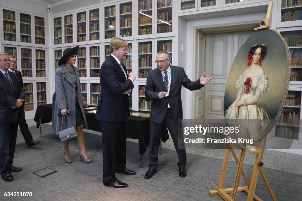 King Willem-Alexander and Queen Maxima of the Netherlands visit the the Goethe and Schiller Archive, Petersen-Bibliothek on February 8, 2017 in...