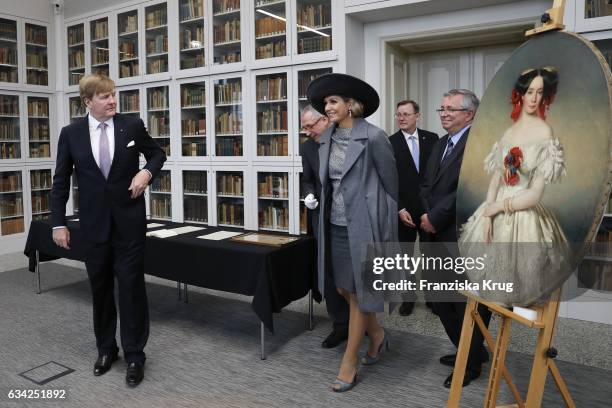 King Willem-Alexander and Queen Maxima of the Netherlands visit the the Goethe and Schiller Archive, Petersen-Bibliothek on February 8, 2017 in...