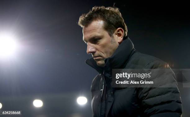 Markus Weinzierl, head coach of Schalke looks on before the DFB Cup Round of16 match between SV Sandhausen and FC Schalke 04 at Hardtwaldstadion on...