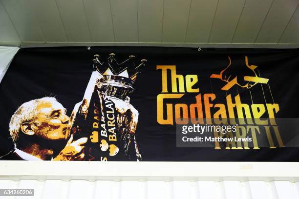 An image of Claudio Ranieri, manager of Leicester City lifting the Premier League trophy features on a banner next to the Godfather Part II film logo...