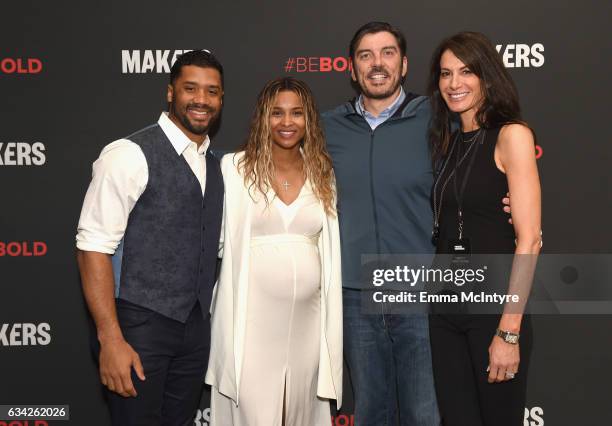 Player Russell Wilson, singer Ciara, Chief Executive Officer, AOL Inc. Tim Armstrong and Senior Producer, MAKERS Nancy Armstrong attend The 2017...