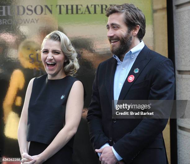 Annaleigh Ashford and Jake Gyllenhaal attend the Hudson Theatre re-opening ribbon cutting at Hudson Theatre on February 8, 2017 in New York City.