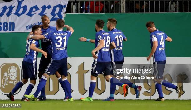 Naldo of Schalke celebrate with his team mates after he scores the 3rd goal during the DFB Cup Round of16 match between SV Sandhausen and FC Schalke...