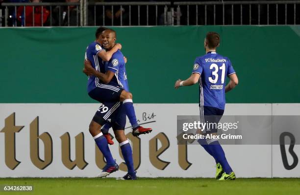 Naldo of Schalke celebrate with his team mates after he scores the 3rd goal during the DFB Cup Round of16 match between SV Sandhausen and FC Schalke...