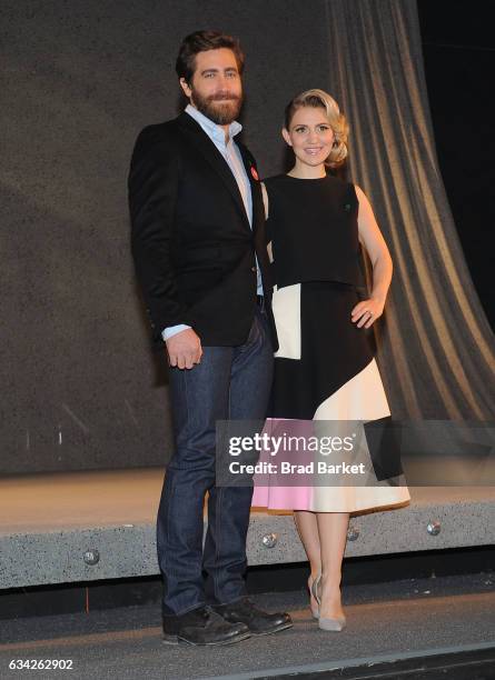 Actor Jake Gyllenhaal and Annaleigh Ashford attend "Sunday In The Park With George" meet the press at Hudson Theatre on February 8, 2017 in New York...