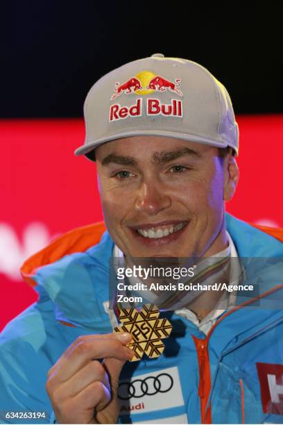 Erik Guay of Canada wins the gold medal during the FIS Alpine Ski World Championships Men's Super-G on February 08, 2017 in St. Moritz, Switzerland