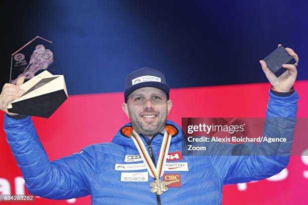 Manuel Osborne-paradis of Canada wins the bronze medal during the FIS Alpine Ski World Championships Men's Super-G on February 08, 2017 in St....