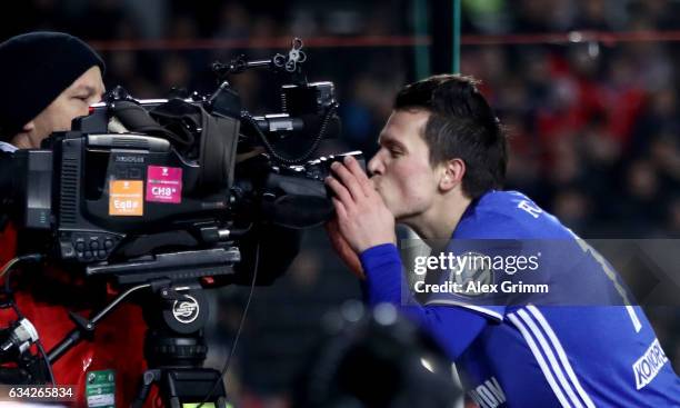 Yevhen Konoplyanka of Schalke celebrates after he scores the 4th goal during the DFB Cup Round of16 match between SV Sandhausen and FC Schalke 04 at...