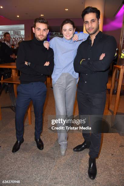 Lucas Reiber, Lea van Acken and Karim Guenes attend the opening recipience of the german film- and TV-producer alliance to the 67. Berlinale...