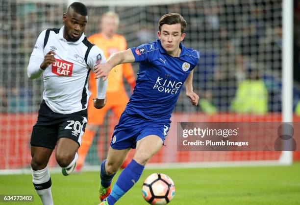 Ben Chilwell of Leicester City in action with Abdoul Camara of Derby County during the Emirates FA Cup Fourth Round Replay match between Leicester...