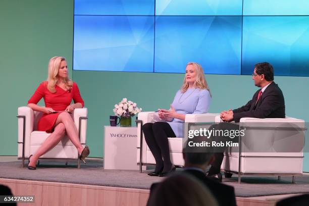 Julia La Roche, Hilary Irby and Surya Kolluri speak on stage at the Yahoo Finance All Markets Summit on February 8, 2017 in New York City.