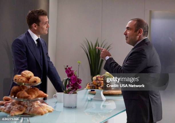 Admission of Guilt" Episode 614 -- Pictured: Gabriel Macht as Harvey Specter, Rick Hoffman as Louis Litt --