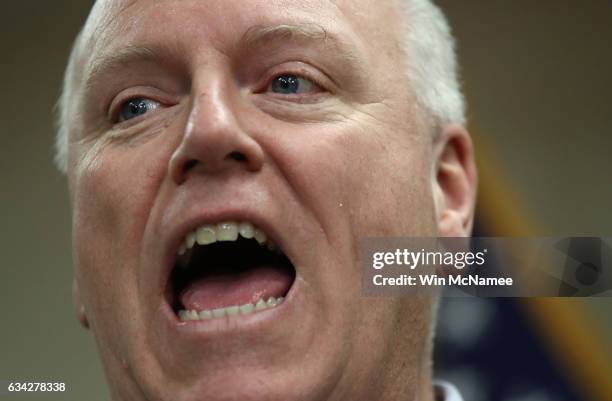 Rep. Joe Crowley delivers remarks while attending an opening news conference during the House Democratic caucus "Issues Conference" on February 8,...