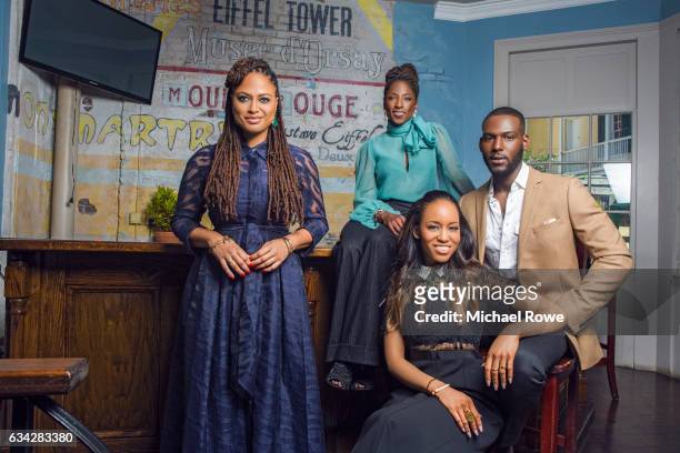 Ava DuVernay with actors Rutina Wesley, Kofi Siriboe and Dawn-Lyen Gardner of the cast Queen Sugar for Essence Magazine on July 1, 2016 in New...