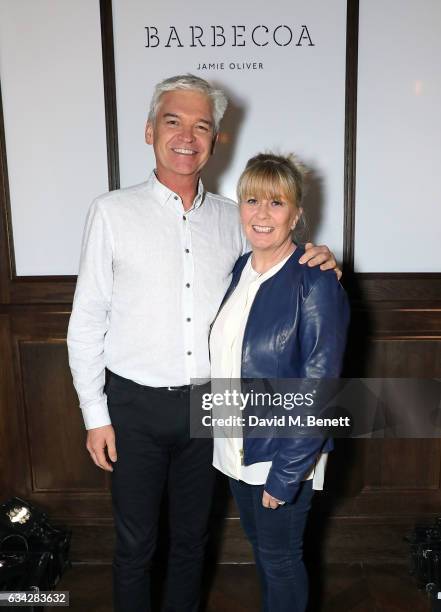 Phillip Schofield and Stephanie Lowe attend Jamie Oliver's new Barbecoa restaurant, a classic steakhouse reimagined in the heart of Piccadilly on...