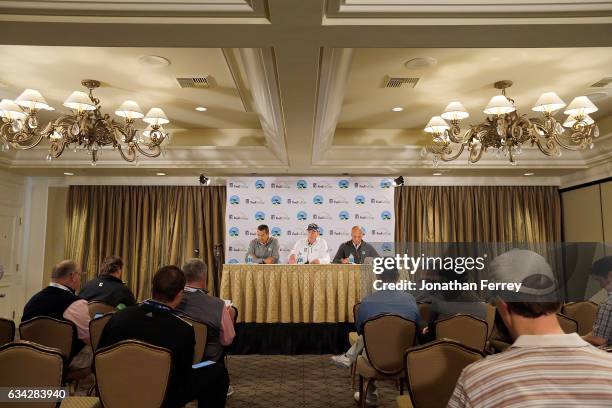 Ryder Cup captain, Jim Furyk, speaks at a press conference with CEO of PGA of America, Pete Bevacqua and Senior Director of Public Awareness, PGA of...