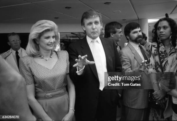 Business man Donald Trump and his wife Ivana Trump introduce the press to preview the recently refurbished 300 foot yacht, The Trump Princess, which...