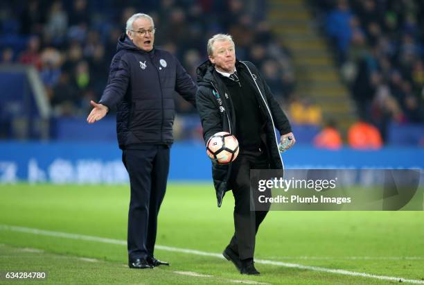 Manager Claudio Ranieri of Leicester City with Steve McClaren of Derby County during the Emirates FA Cup Fourth Round Replay match between Leicester...