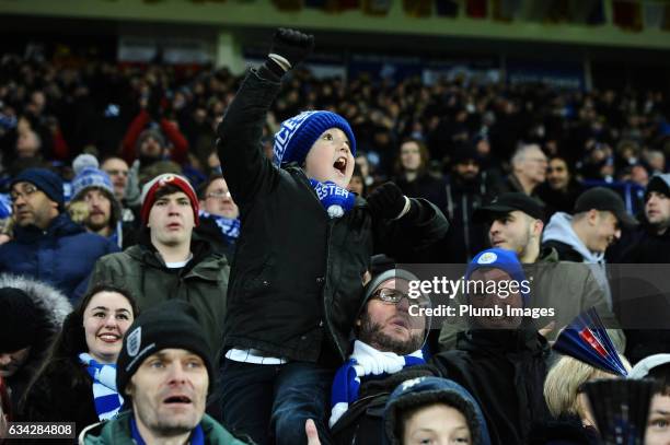 Leicester City fans during the Emirates FA Cup Fourth Round Replay match between Leicester City and Derby County at King Power Stadium on February 08...