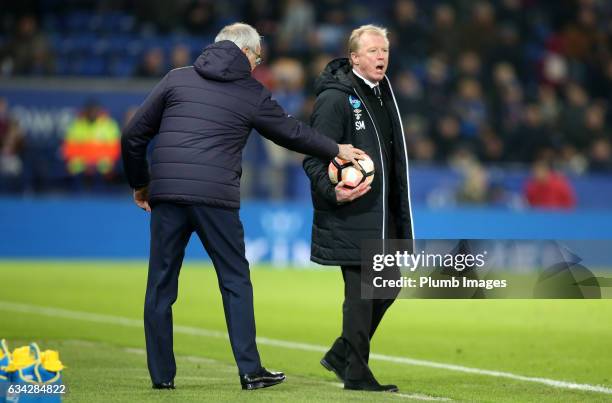 Manager Claudio Ranieri of Leicester City with Steve McClaren of Derby County during the Emirates FA Cup Fourth Round Replay match between Leicester...