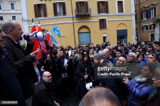 Demonstration in front of Montecitorio of the Sky Workers to protest against the business transfer plan in Milan and redundancies.
