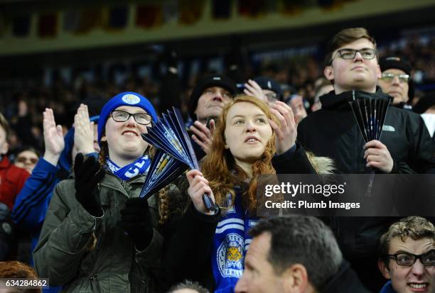 Leicester City fans during the Emirates FA Cup Fourth Round Replay match between Leicester City and Derby County at King Power Stadium on February 08...