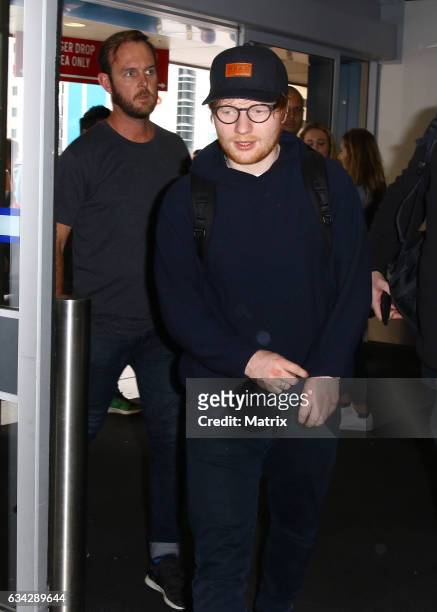 Ed Sheeran pictured at Sydney airport on February 8, 2017 in Sydney, Australia.